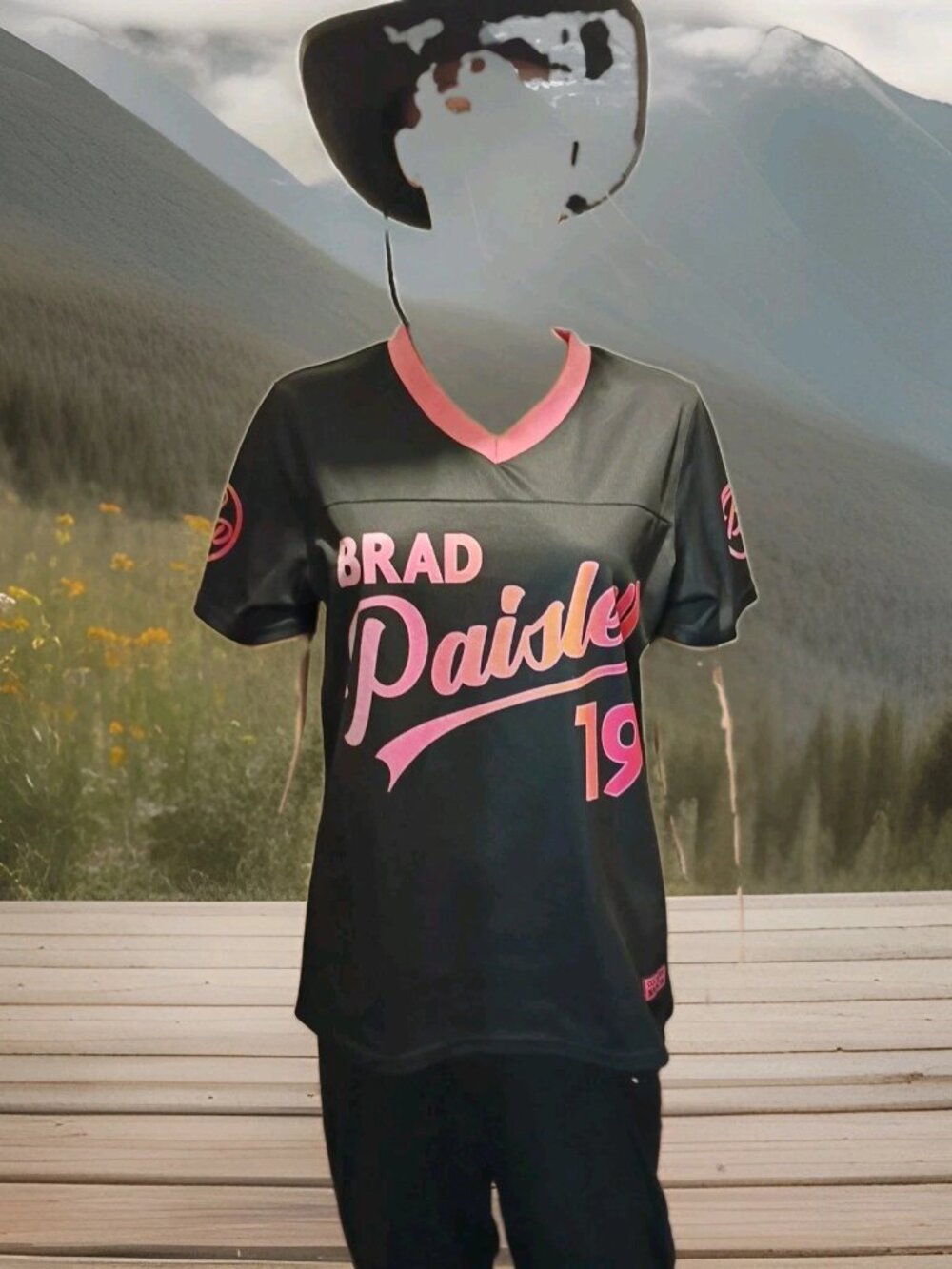 Women's Brad Paisley V-Neck Dual Graphic 19 Football Jersey Black L New